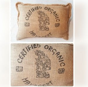 Upcycled Rustic Burlap Bag Stuffed Pillow - Mayacert 12" x 17 Accent Pillow